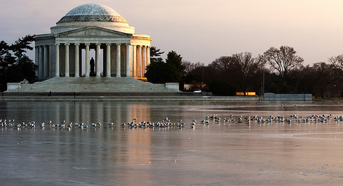 Jefferson Memorial and a frozen Tidal Basin