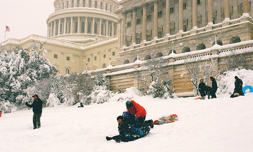 sledding down Capitol Hill