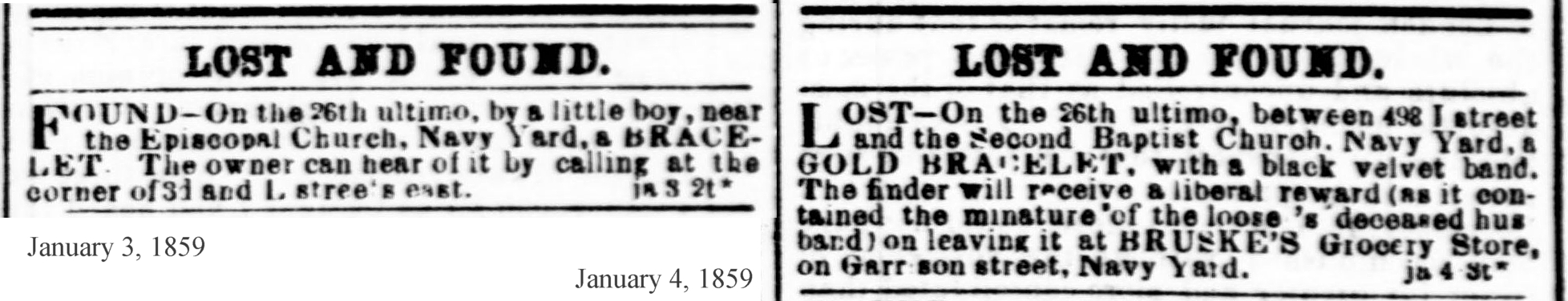 The two advertisements as they appeared in the Evening Star 150+ years ago. (LoC)