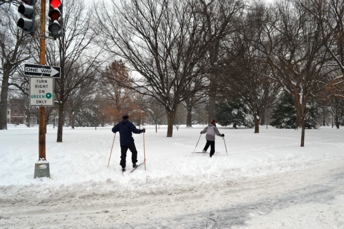 Hill residents Greg Corr and Jennifer Tschantz dug out their cross-country skis.