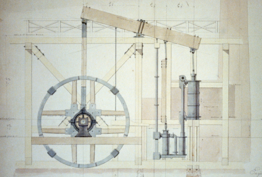 Drawing of Latrobe's steam engine (LOC)