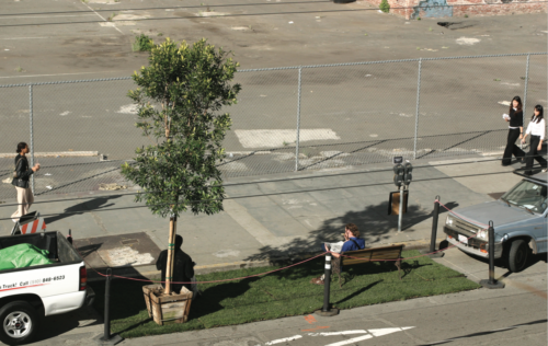 The original parklet that popped up in San Francisco during the first PARK(ing) Day. Photo courtesy of Rebar