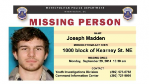 Missing person card, courtesy of DC Police Department.