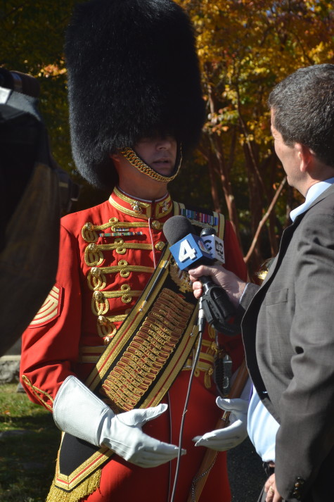 Drum Major Master Gunnery Sergeant William J. Browne being interviewed by one of the many reporters present (RSP)