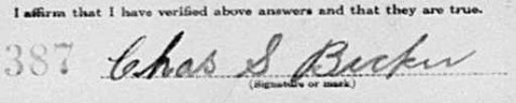 Charles Becker's signature from his draft registration card. 