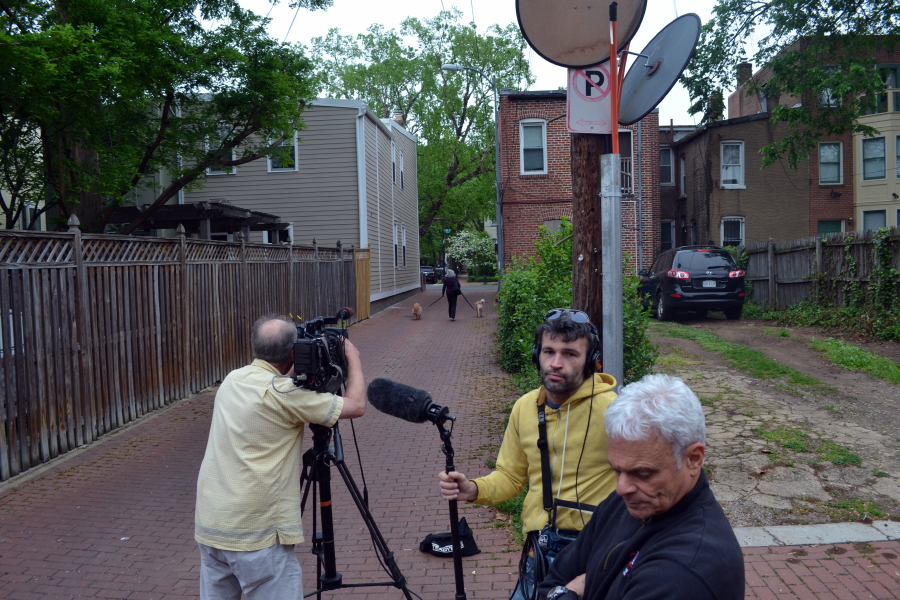 ...before moving on to Gessford, where passersby with their dogs were included in the shot.